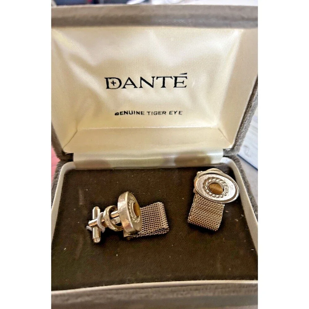 Dante Genuine Gold-Tone Tiger Eye Cuff Links Original Box